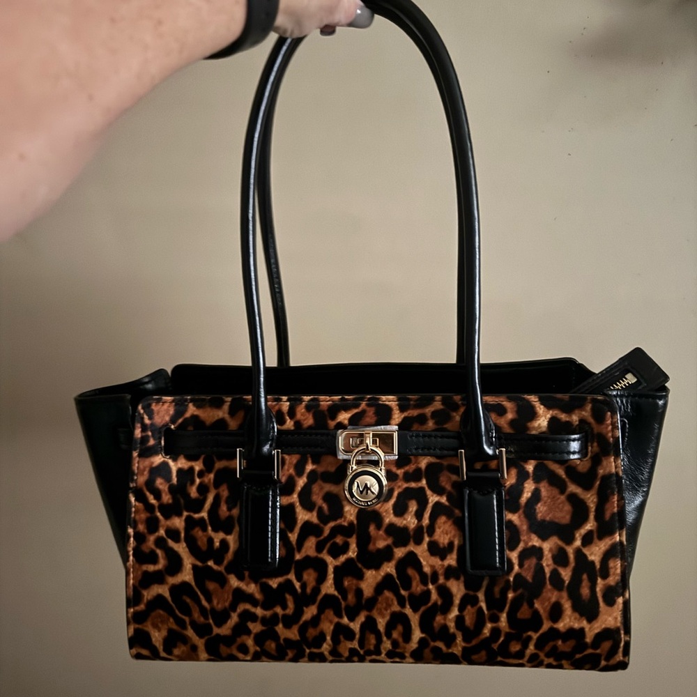 Michael Kors Black and Brown Leopard Satchel